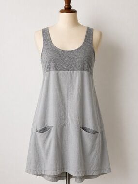 ALPHA Two-Tone Cotton Gray Sleeveless Dress A-Line with Pockets IT- 50 US-L,XL